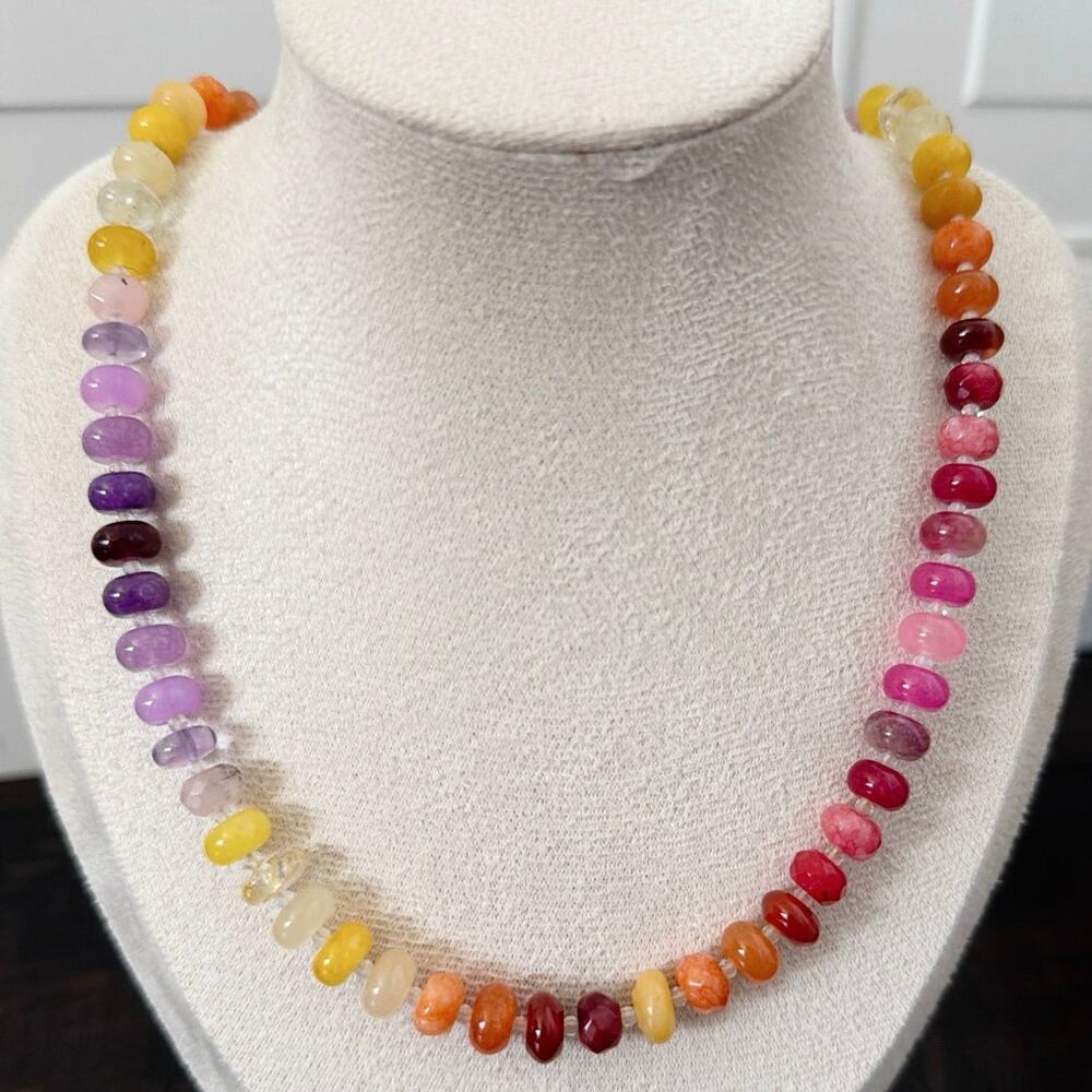 Second Bloom Studio Artisan Made Sunset Ombre Gemstone Necklace Gold Twist Clasp
